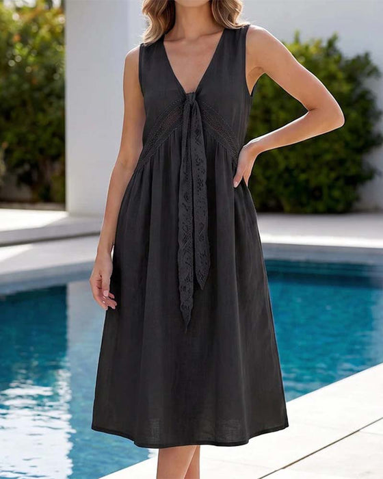 Solid Lace Sleeveless Dress