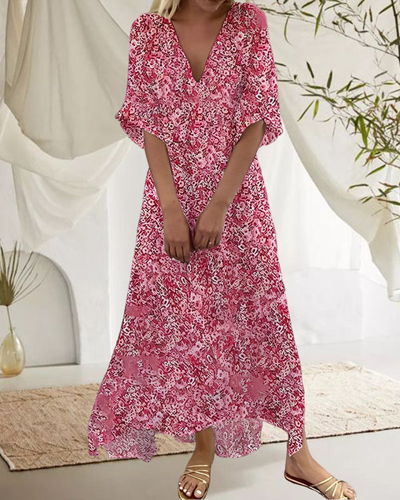 Short Sleeve Floral Print Maxi Dress