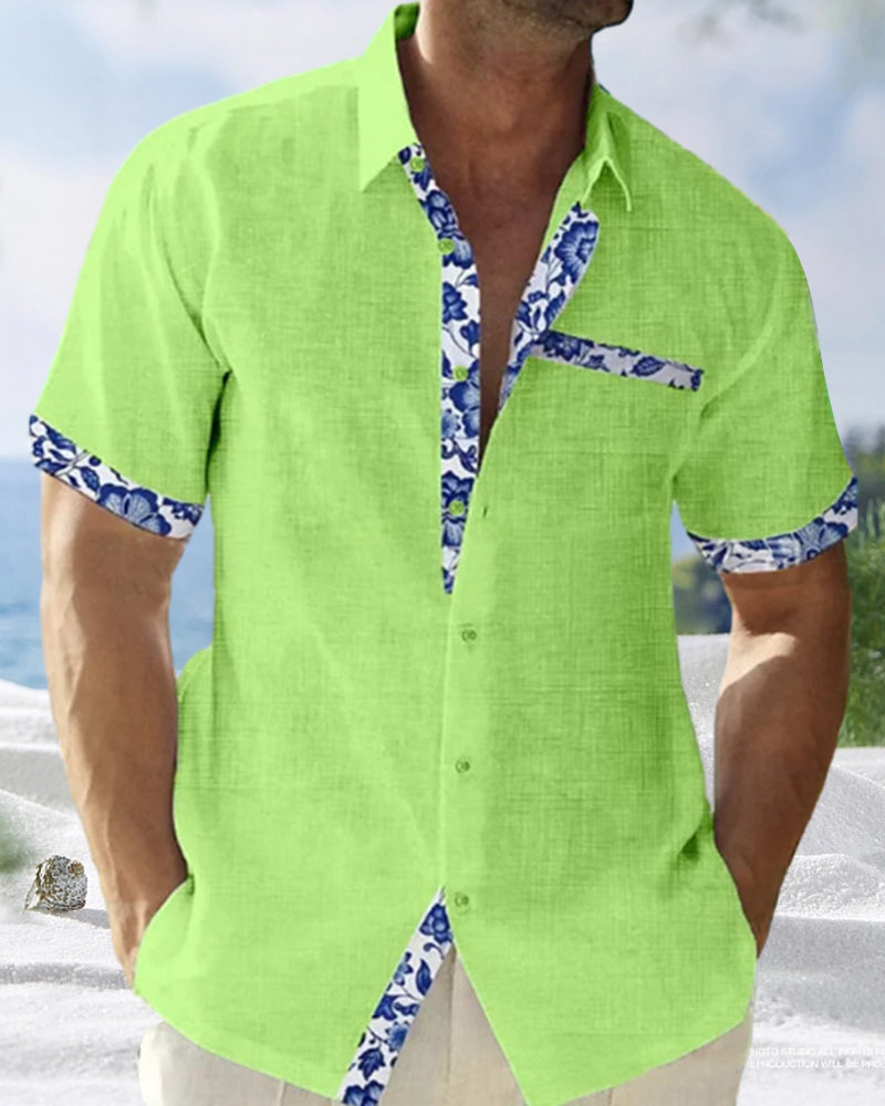 Cotton and linen short sleeve shirt