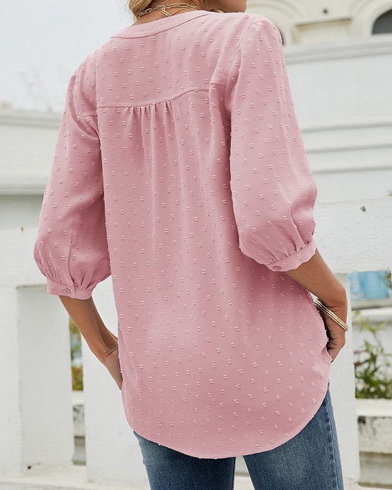 Solid Color Stand Collar Loose Top