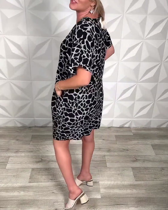 Casual Printed Crew Neck Dress