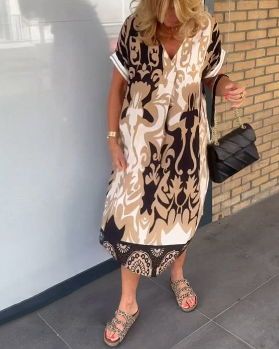 V-neck Geometric Print Dress