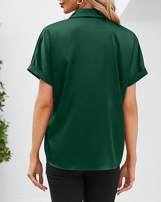 Short Sleeve Button Satin Blouse