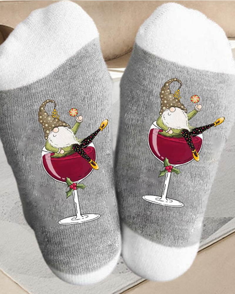 🧦Christmas gnome wine glass unisex crew socks🧦