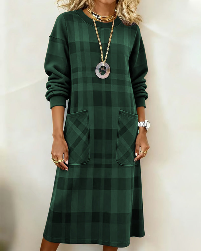 Plaid Print Pocket Shift Dress