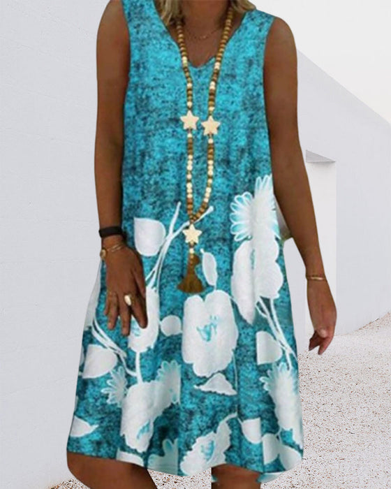Sleeveless V-neck printed dress