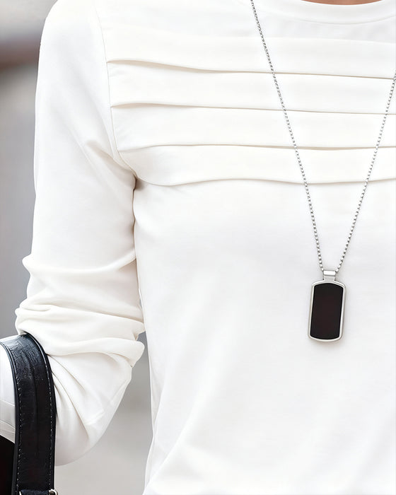 Slim Fit Pleated Long Sleeve Top