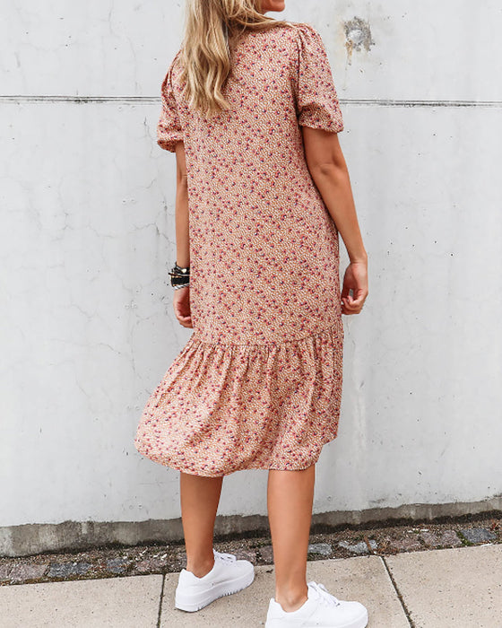 Short sleeve print  shift dress