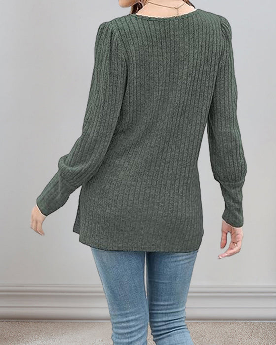 Button-Down Top with Square Neck and Puff Sleeve