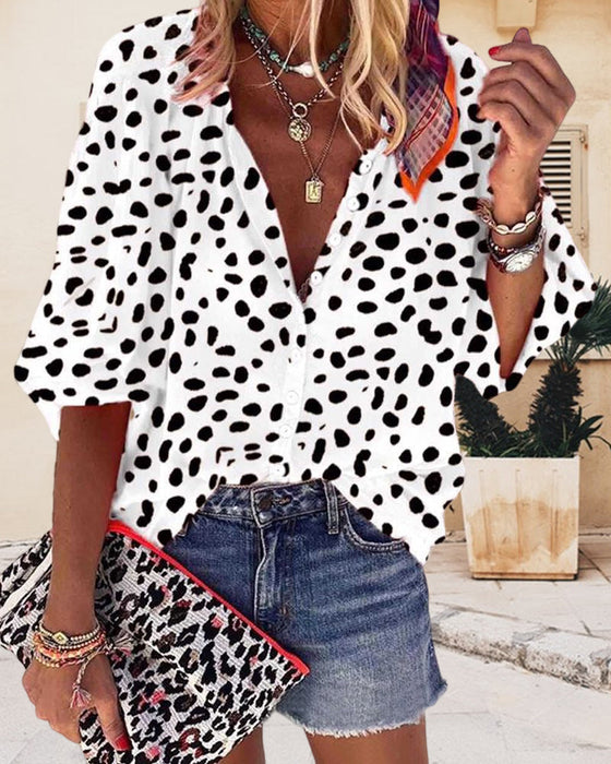 Leopard-print casual stand-collar shirt
