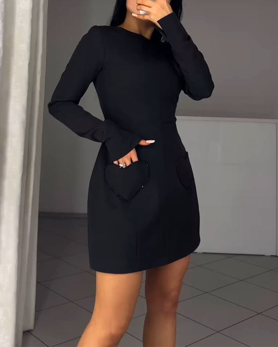 Waist-Cinching Long-Sleeved Elegant Dress