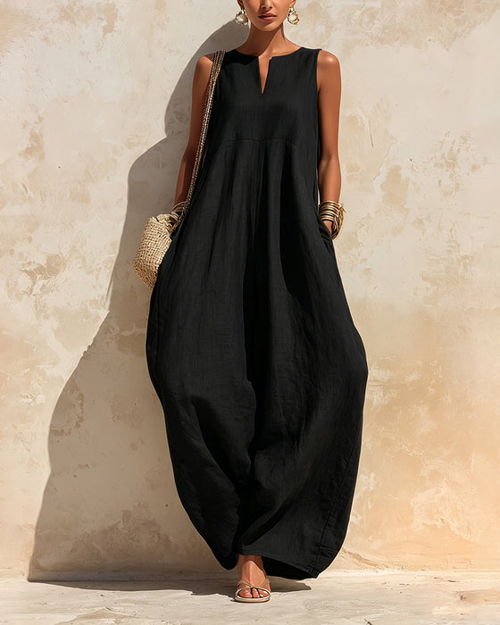 Small V-Neck Wide-Leg Jumpsuit