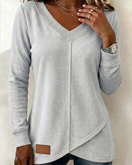 V-Neck Long-Sleeve Cross Asymmetric Sweatshirt