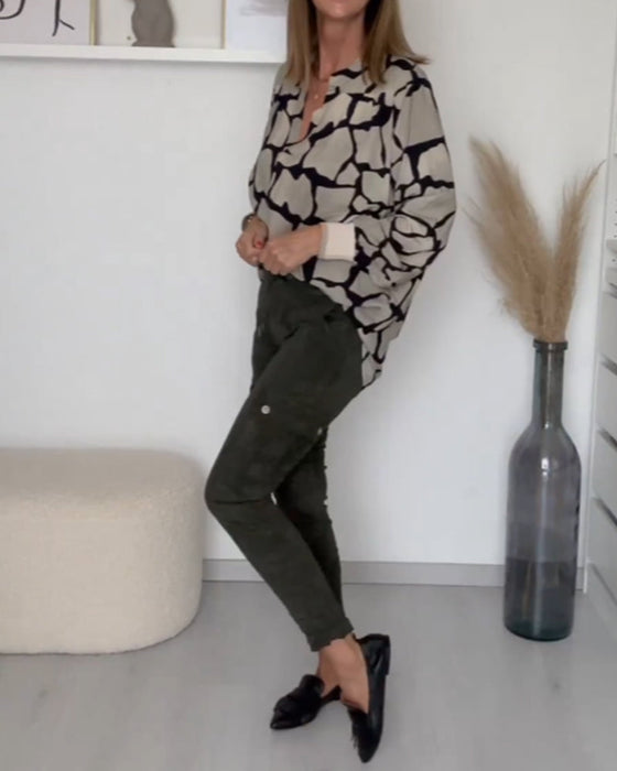 Trendy V Neck Printed Blouse