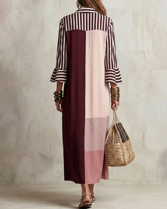 Color Block Striped Contrasting Shirt Dress