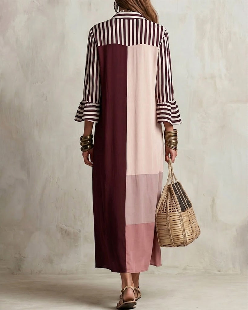 Color Block Striped Contrasting Shirt Dress