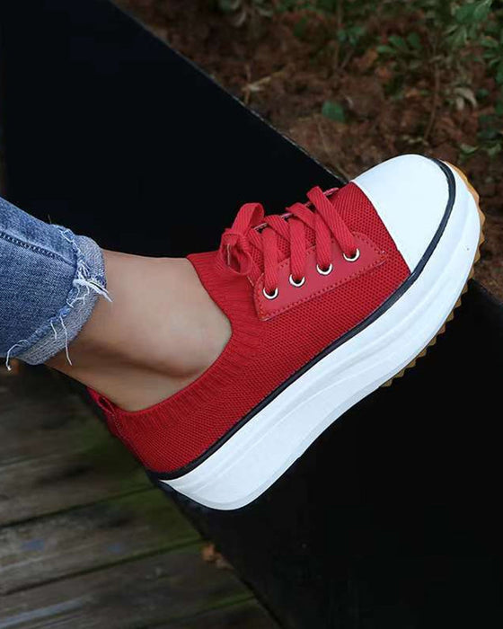 Casual thick-soled breathable lace-up sneakers