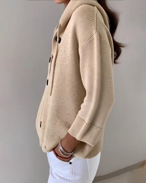 Solid Color Hooded Single-Breasted Cardigan