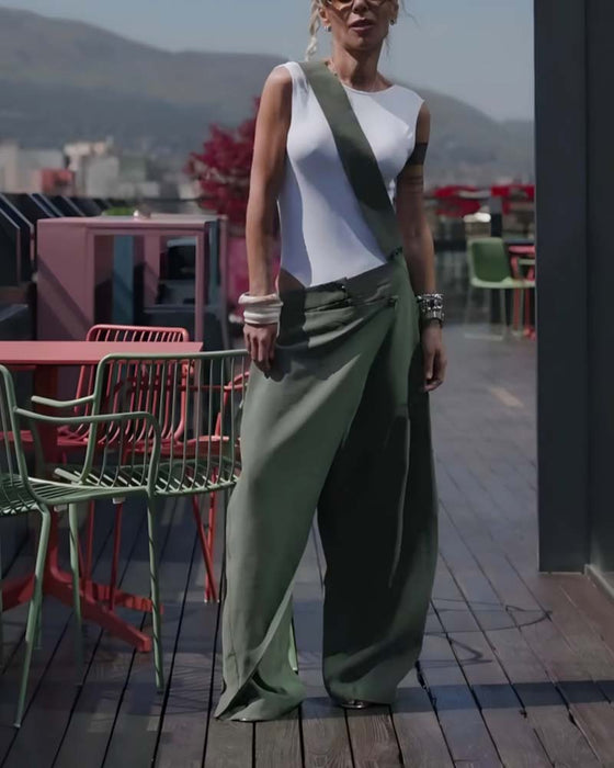 Irregular Shoulder Strap Design Jumpsuit