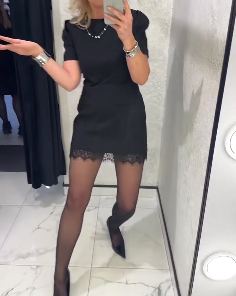 Puff Sleeve Lace Patchwork Dress