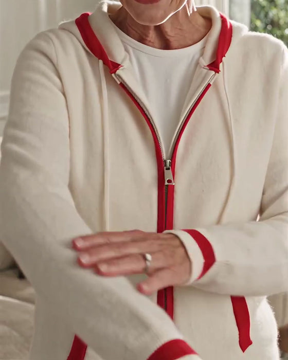 Hooded Full-Zip Contrast Sweater Cardigan