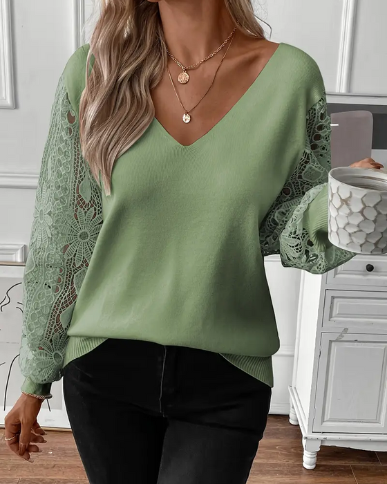 V-Neck Fashionable Hollow Pullover