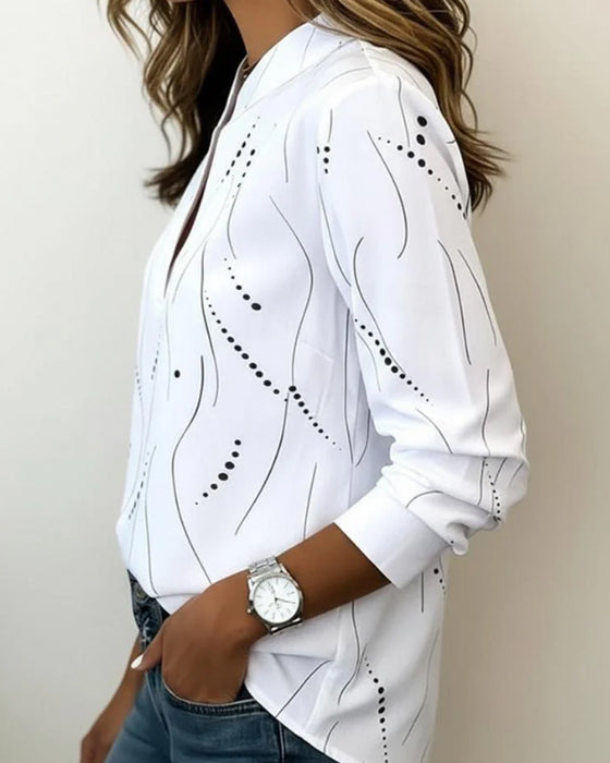 Line Print V-Neck Blouses