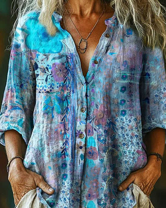 Artistic Floral Print Shirt