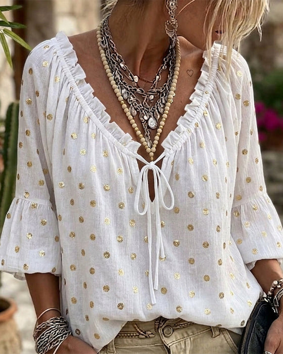 V-Neck Flare Sleeve Blouse