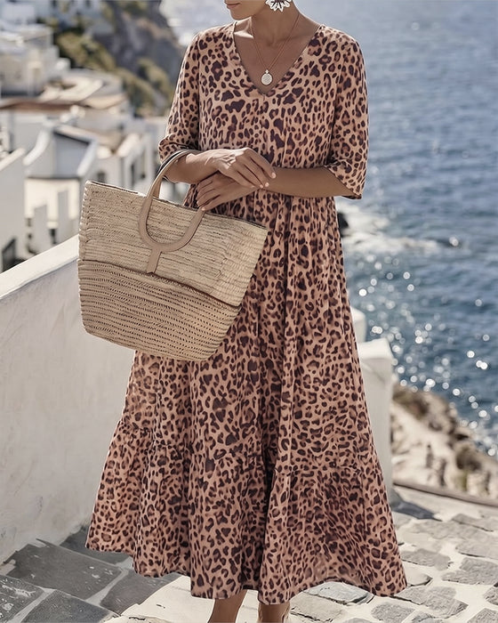 Leopard V-Neck Loose Dresses
