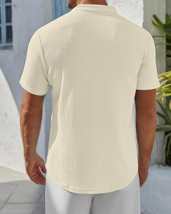 Solid Color Loose Henley Shirt