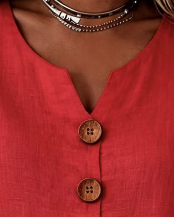 Three-Button Sleeveless Solid Color Tank Top
