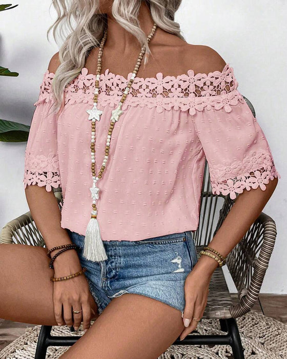 One-Shoulder Lace 3d Flower Blouse