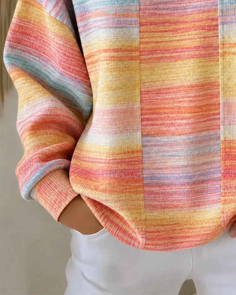 Crew Neck Button Ombre Sweatshirt