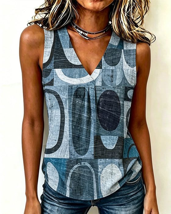 Vintage Geometric Print V-Neck Tank Top