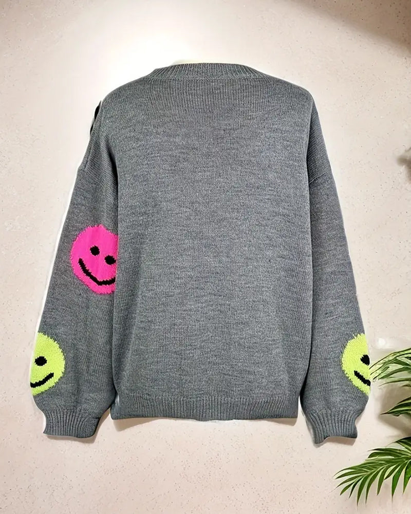 Smiley Face Crew Neck Sweater