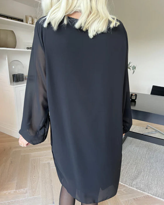 Pleated Round Neck Dress