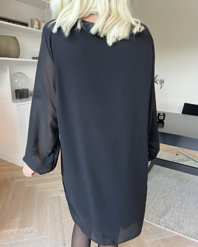 Pleated Round Neck Dress