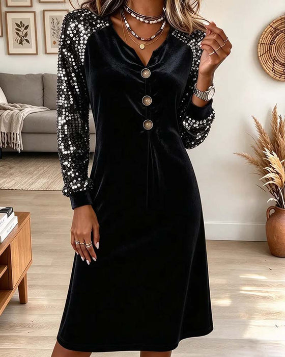 Little V-neck Sequin Sleeve Dress