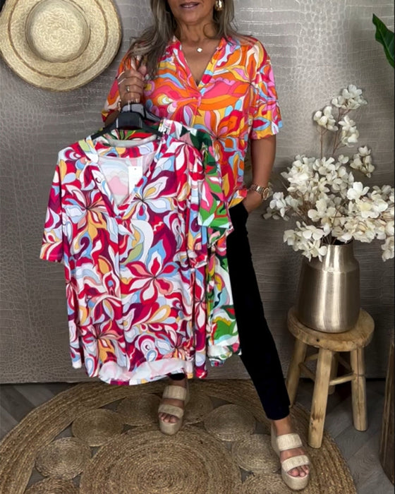 V-neck colorful short-sleeved T-shirt