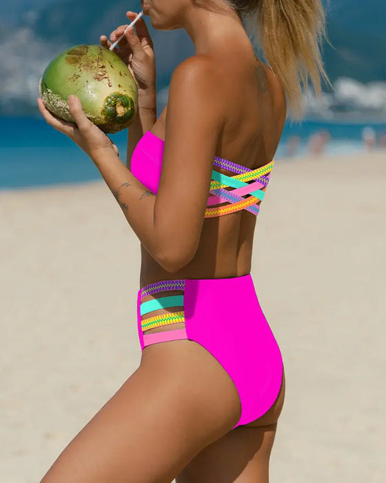 Neon Trim Bandeau Strapless Bikini