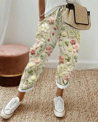 Pocket printed casual pants