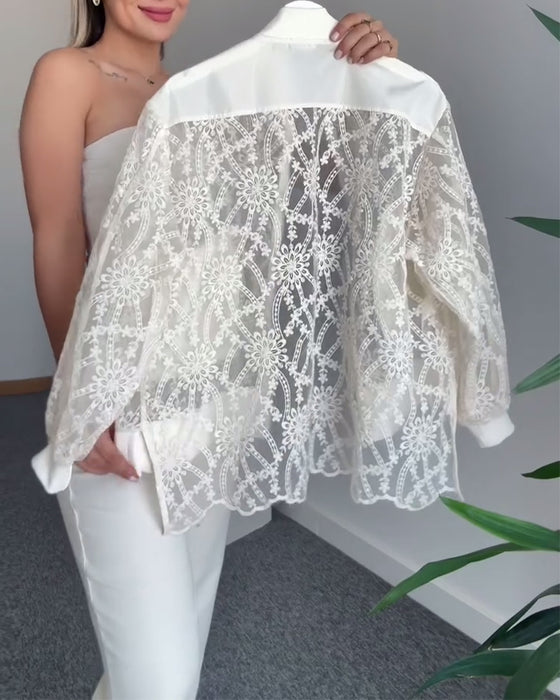 Hollow Lace Solid Color Coat