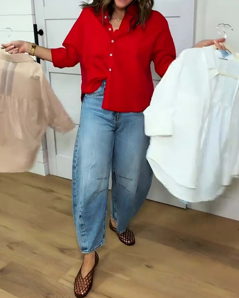 Lapel Loose Solid Shirt