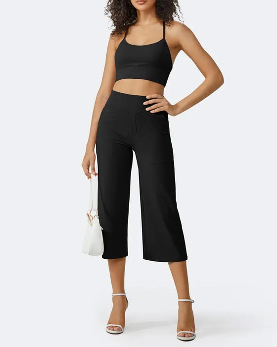 Solid Casual Versatile Cropped Pant