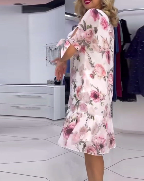 Floral print round neck elegant dress