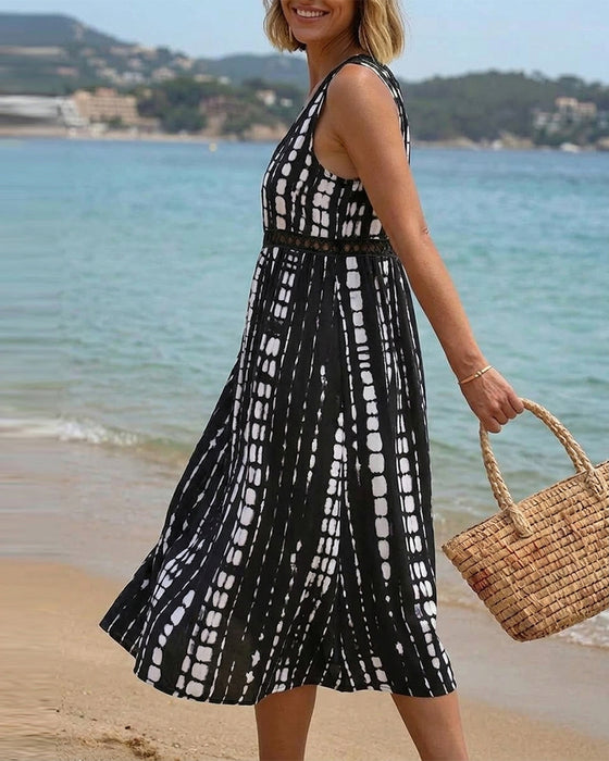 V-Neck Sleeveless Abstract Print Dress