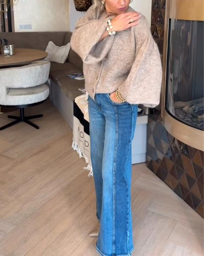 Elegant Lantern Sleeve Cardigan