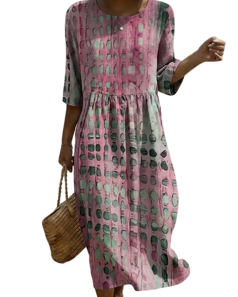 Polka Dot Crewneck Print Half Sleeve Dress