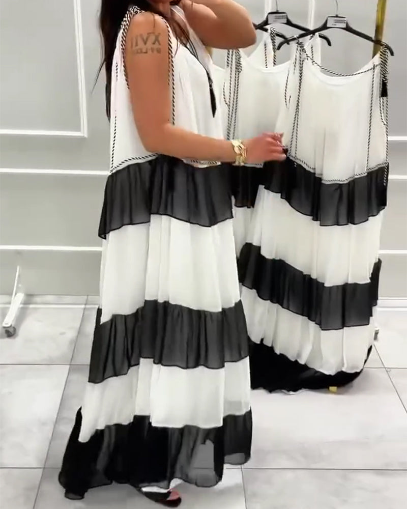 Round Neck Sleeveless Color Block Dress